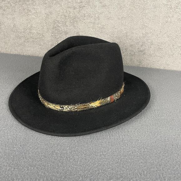 Scala Hat Fedora Fitted Mens Large Black Wool Feather Band Classic Dress - Picture 1 of 9